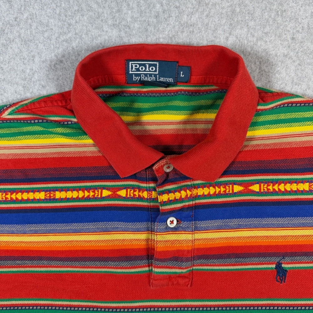VTG 90s Polo Ralph Lauren Polo Shirt Mens L Southwestern Aztec Multi Stripe